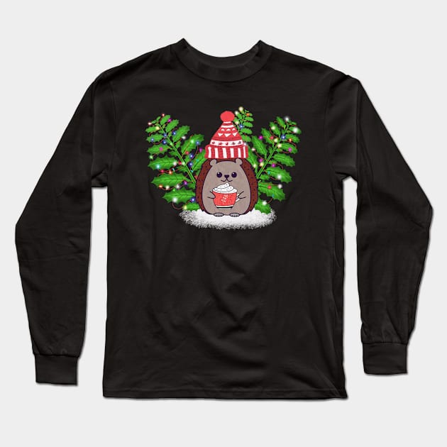 Christmas Hedgehog Long Sleeve T-Shirt by Anastasiya Malakhova